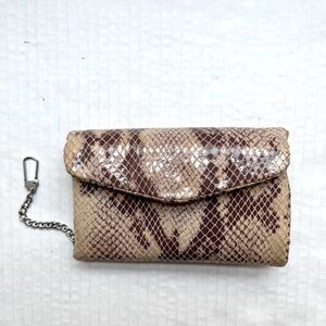 HOBO Jill Leather Tri Fold Wallet with Snakeskin Finish in Brown/Tan. Like New!!